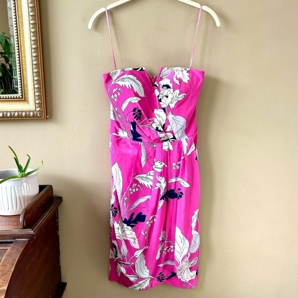 Yumi Kim Date Night Dress Easter Garden Pink Floral Strapless Silk Wrap Size XS - Picture 3 of 13